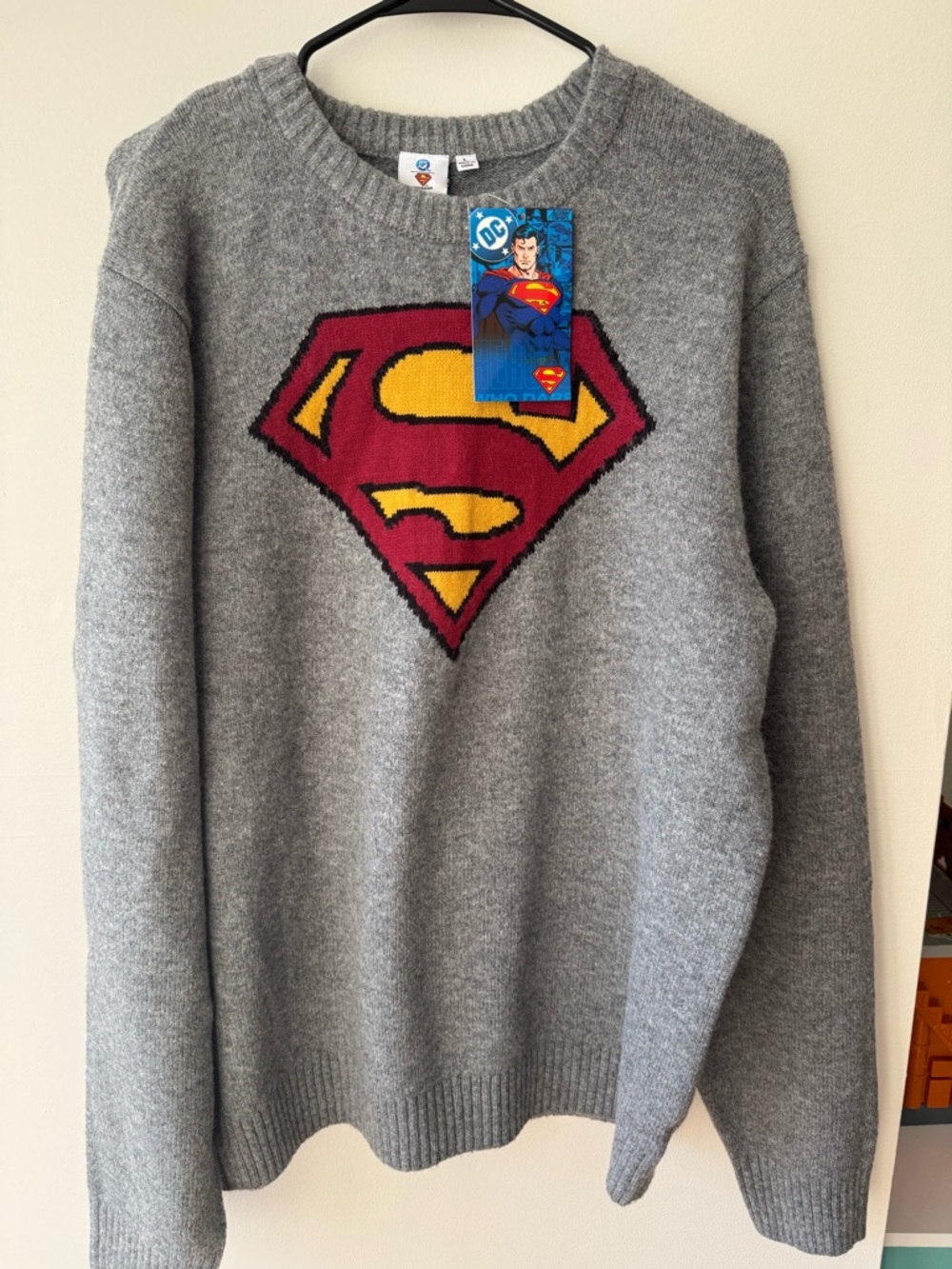 Lucky Brand Superman Crew Neck Sweater Grey Men's L  NWT